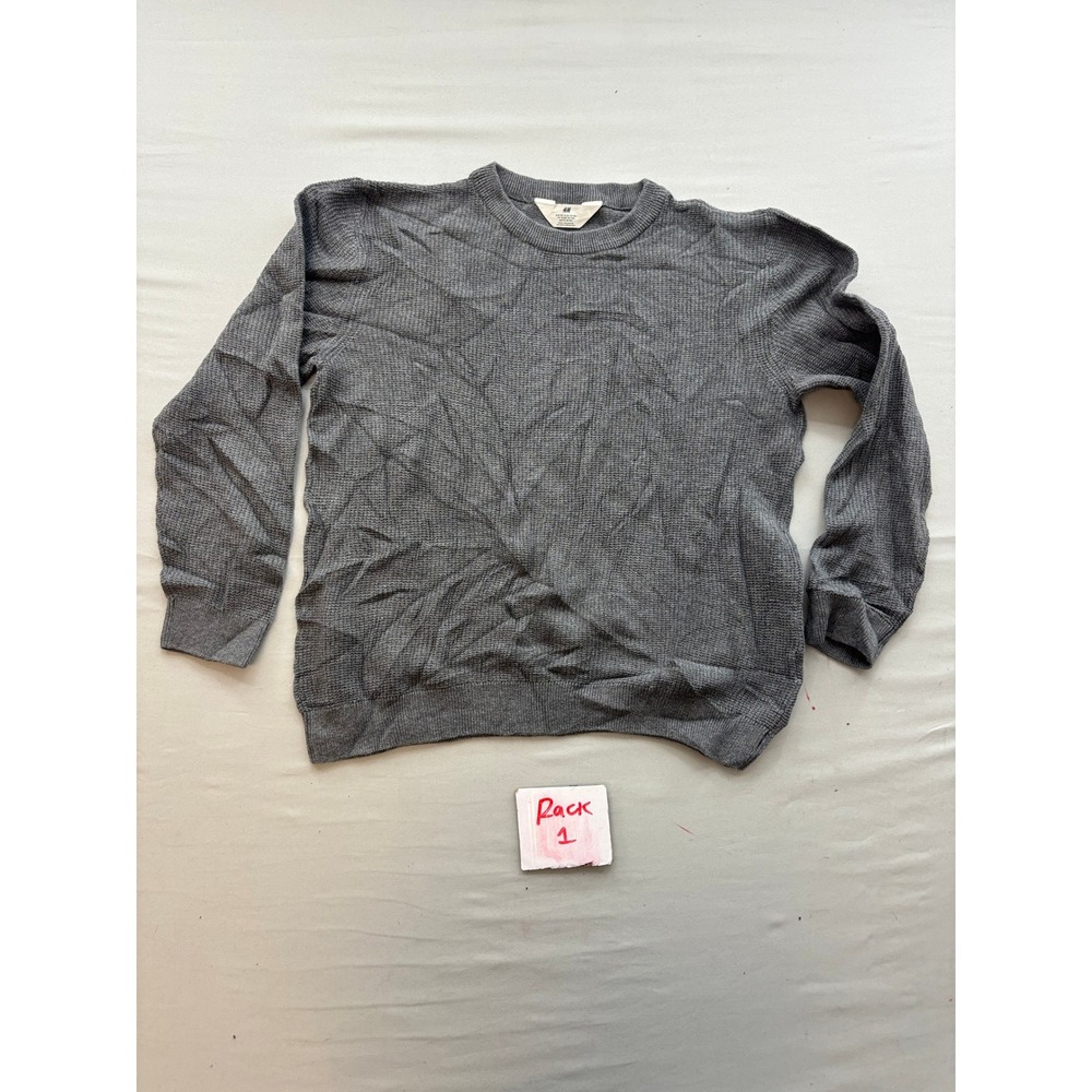 HM Waffle Knit Sweater Mens US 20 Charcoal Gray Long Sleeve Thermal Crewneck